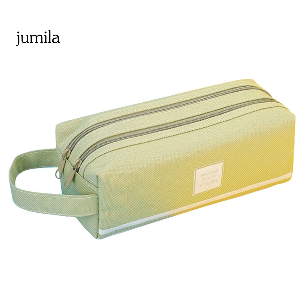 Túi vải canvas đựng bút phối dây kéo 2 ngăn thiết kế tiện lợi