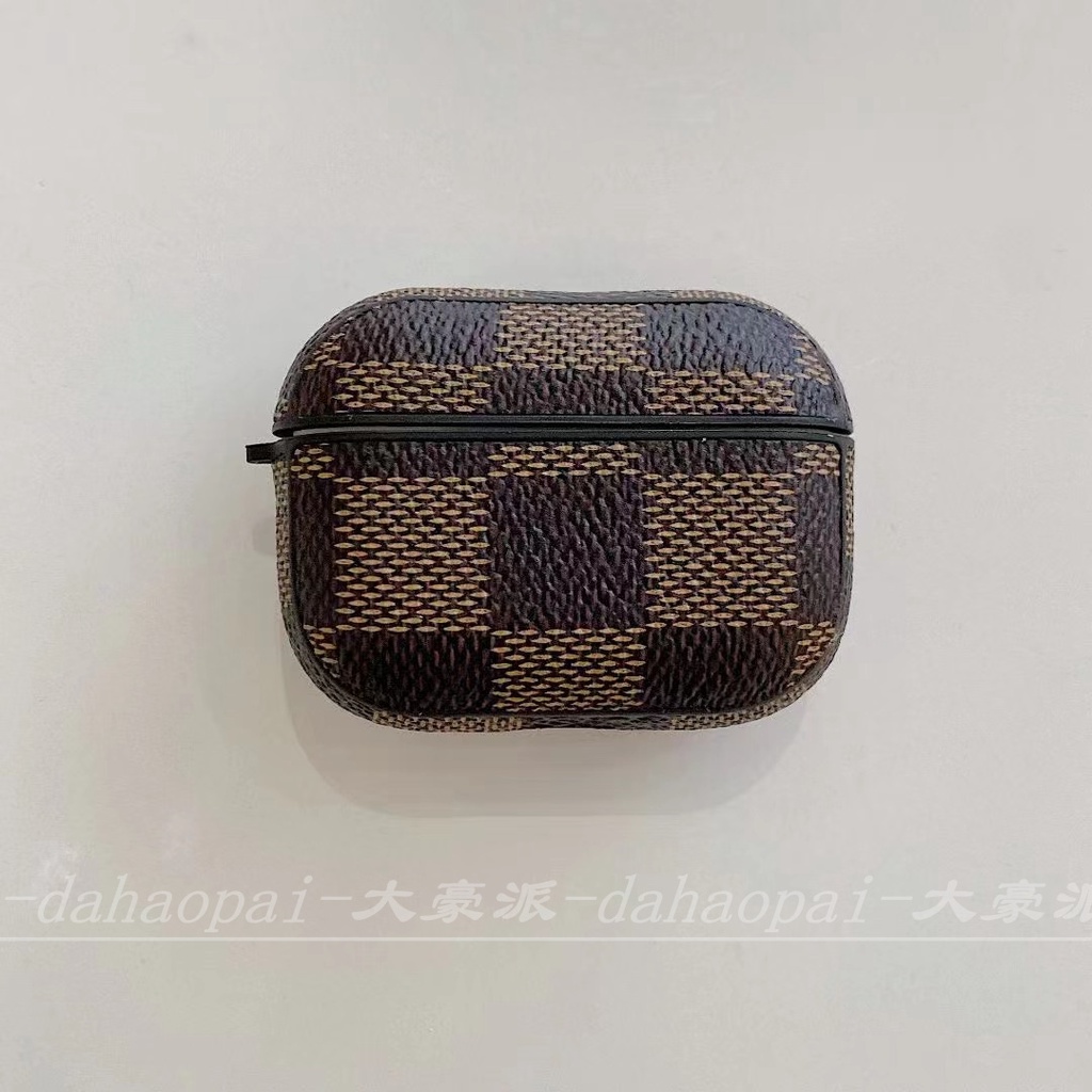 Ốp Điện Thoại Da Màu Nâu Kẻ Sọc Mạ Điện Có Ngăn Đựng Tai Nghe Cho iPhone 14 13 12 11 Pro max AirPods Pro 3 2