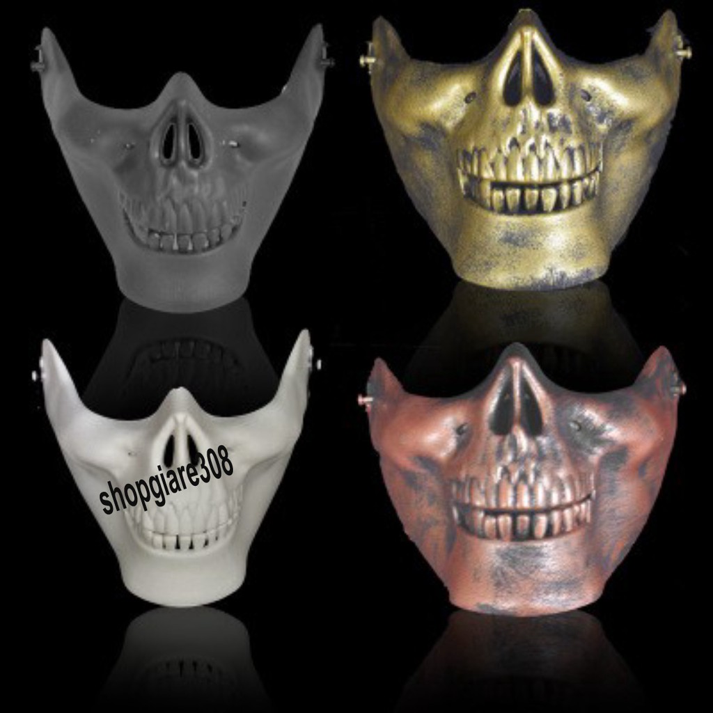 Mặt nạ nửa đầu lâu hóa trang-Mặt nạ họa tiết đầu lâu cho nam-Mặt nạ Halloween hình đầu lâu ghê rợn