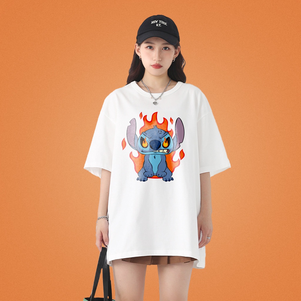 Áo thun nữ tay lỡ freesize phông form rộng Unisex In Hình Stitch