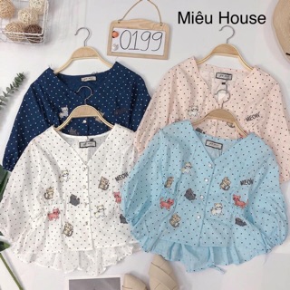 Áo peplum nút ngọc thêu hình cute