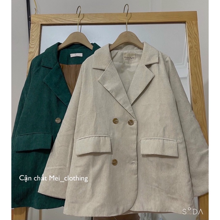 Áo khoác Blazer Nhung Tăm 2 lớp phong cách Hàn Quốc