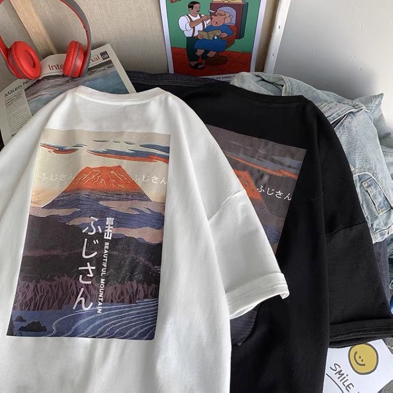 Áo phông nam nữ ,áo thun form rộng tay lỡ in hình núi
