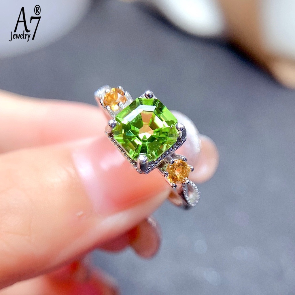 Nhẫn Hở Hình Vuông Đính Kim Cương Màu Xanh Ô Liu / Xanh Lá Cho Nữ X4