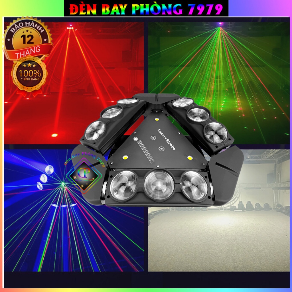 Đèn Moving 9 Mắt Có Laser Cảm Biến Âm Thanh 3in1 Tạo Ra 3 Hiệu Ứng Thay Đổi Liên Tục Dùng Cho Phòng Bar, Vũ Trường...