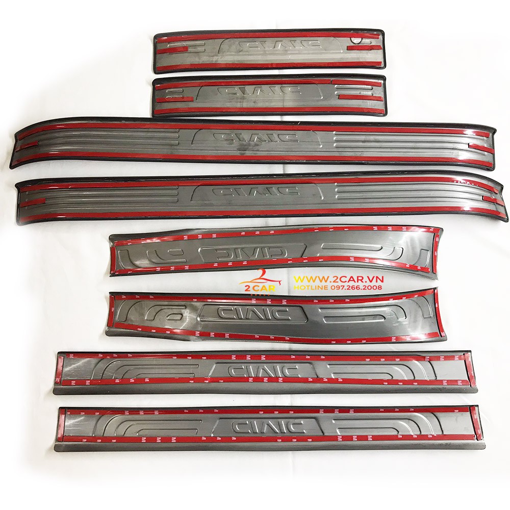 Ốp Bậc Cửa, Nẹp Bước Chân Trong Ngoài Xe Honda Civic 2016 2017 2018 2019 2020 2021, chất liệu Titan
