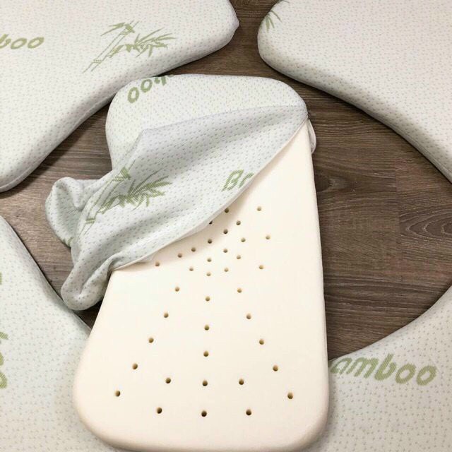 Gối Cao Su Non Bamboo, Gối Lõm Thông Hơi Chống Méo Đầu Cho Bé