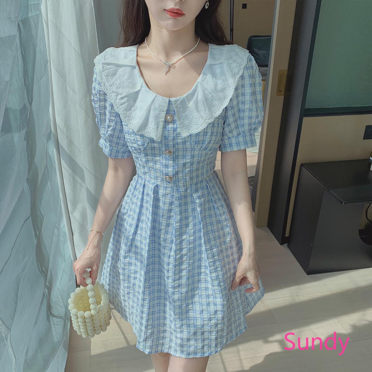 Đầm Ca Rô Cổ Búp Bê Xinh Xắn Theo Phong Cách Mùa Hè Dành Cho Nữ | BigBuy360 - bigbuy360.vn