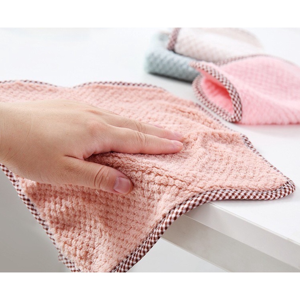 Khăn Lau Tay VIỀN ĐAN T5 24x24CM - Lau Bát Chén Đĩa Nhà Bếp Dày Dặn Đa Năng - Sợi Cotton Thấm Hút Nước