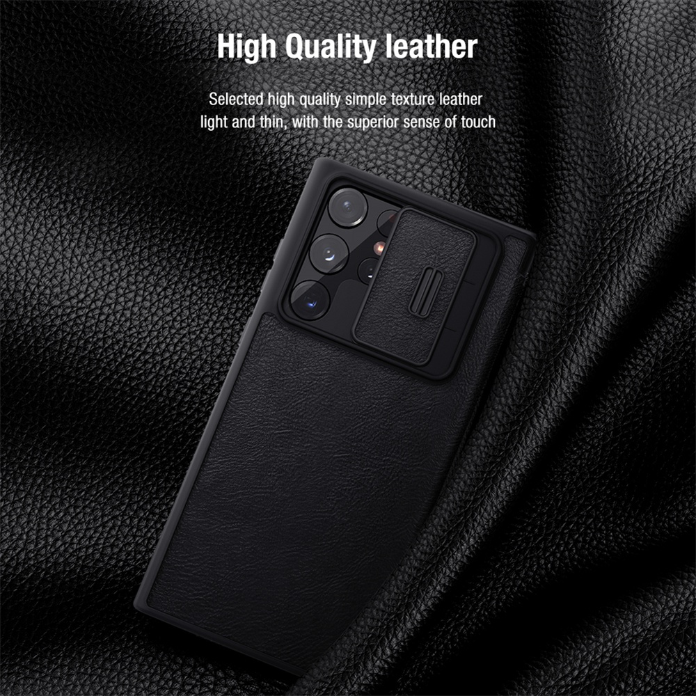 Bao da điện thoại Nillkin Qin Pro nắp lật bảo vệ 360 độ chống sốc chất lượng cao cho Samsung S22 Ultra