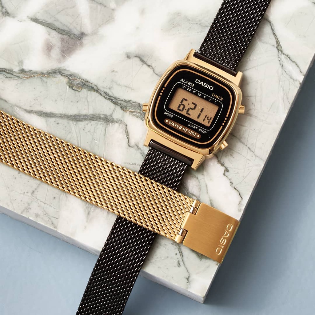 Đồng hồ Nữ Casio LA670WEMB-1, đồng hồ chính hãng, đen full dây mesh