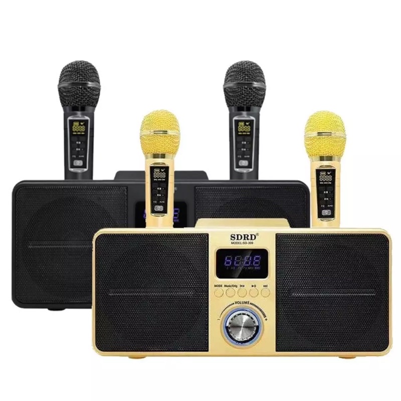 Loa Bluetooth Mini Karaoke SDRD SD-309 , Bản Cao Cấp Chất Lượng, Kèm 2 Micro Sạc Không Dây