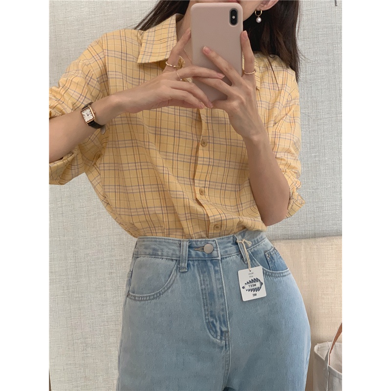 Áo Sơ Mi Dài Tay Họa Tiết Ca Rô Cổ Điển Thời Trang Mùa Hè 50433