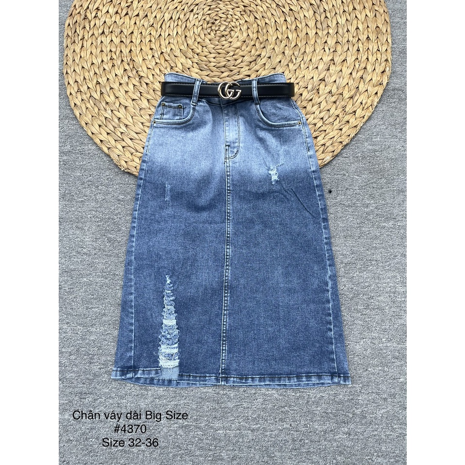 [50-90kg] Chân váy jeans dài BigSize qua gối phom chữ A, co dãn mạnh, lưng cao 4370 MLJ
