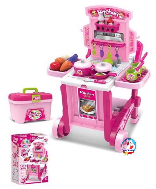 Bộ đồ chơi nấu ăn Little Chef cỡ đại 4 in 1: nhà bếp, hộp đựng, xe đẩy 2 tư thế