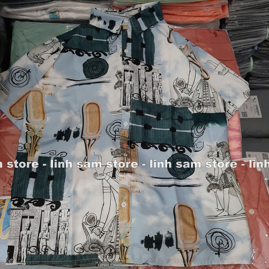 Áo sơ mi nữ in 3D cổ bẻ tay ngắn - lỡ dáng ulzzang freesize form rộng unisex mặc cặp, nhóm, in hình TƯỢNG AI CẬP | BigBuy360 - bigbuy360.vn