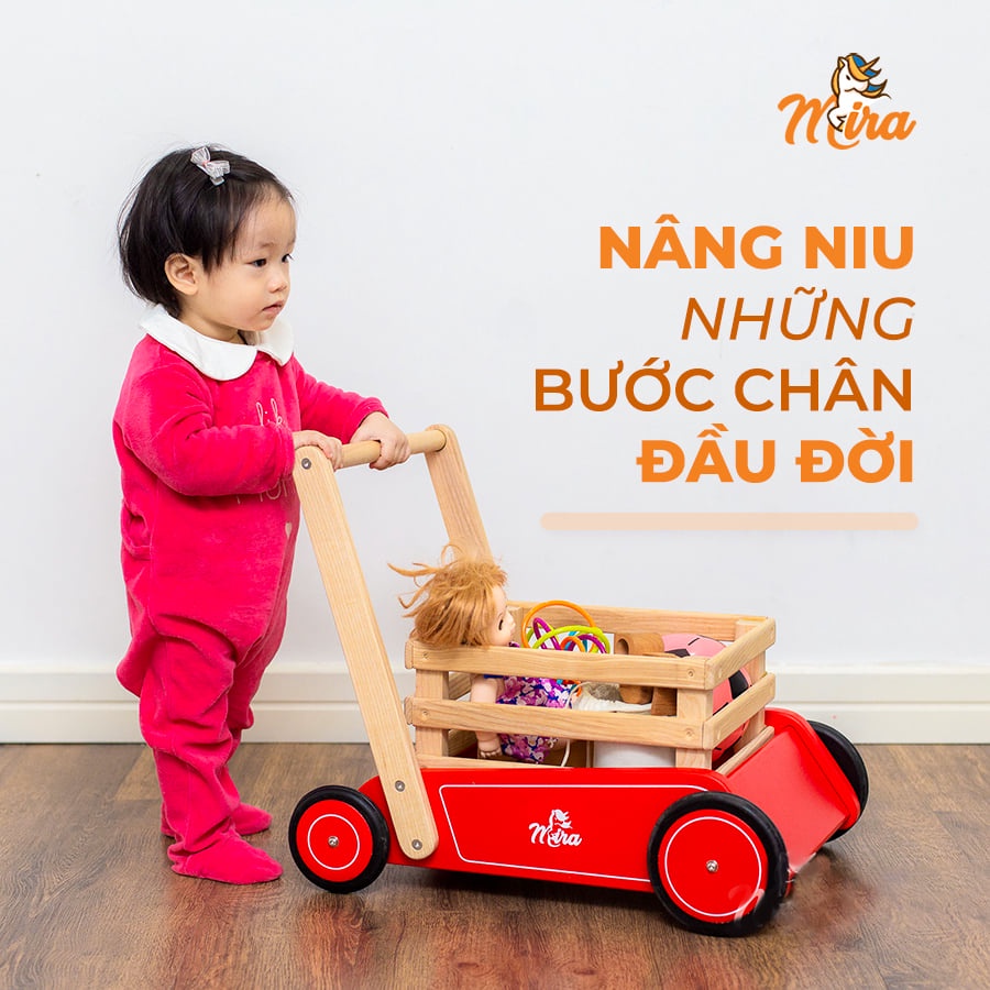 Xe Thùng Tập Đi Cho Bé, Thiết Kế Độc Quyền, Tiêu Chuẩn Xe Tập Đi An Toàn, Gỗ Tự Nhiên, Chống Trượt - Mira Toys