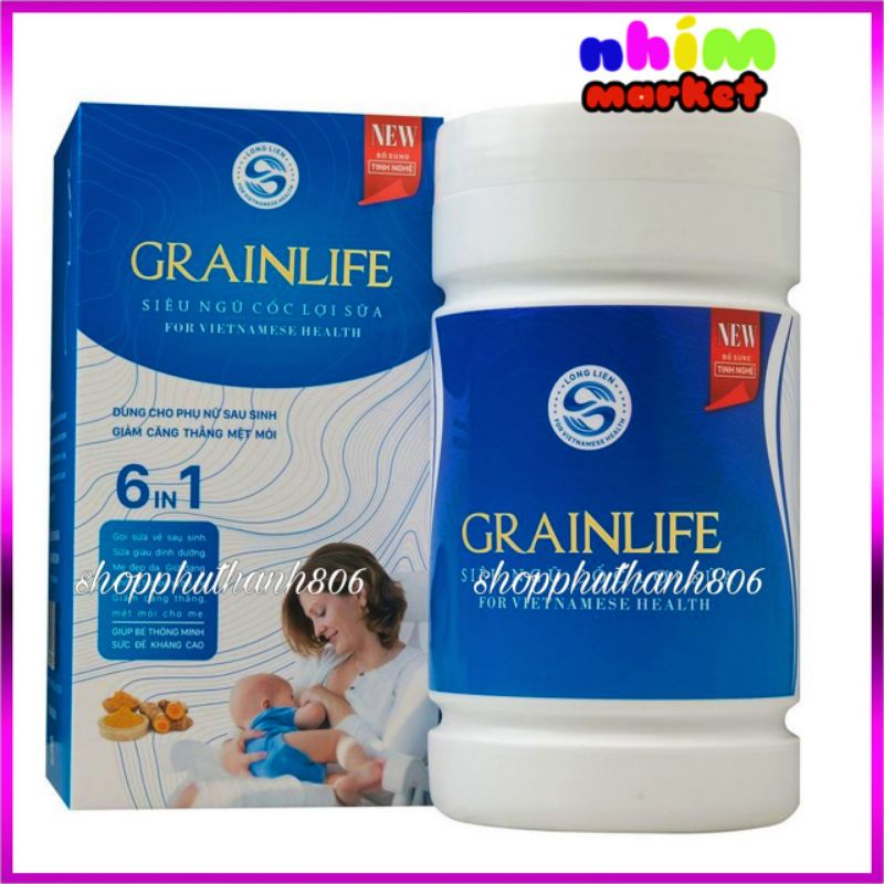 (2 HỘP) NGŨ CỐC LỢI SỮA GRAINLIFE 500g. NGŨ CỐC LỢI SỮA LONG LIÊN 6IN1 – NGŨ CỐC LONG LIÊN - CHUẨN ORGANIC