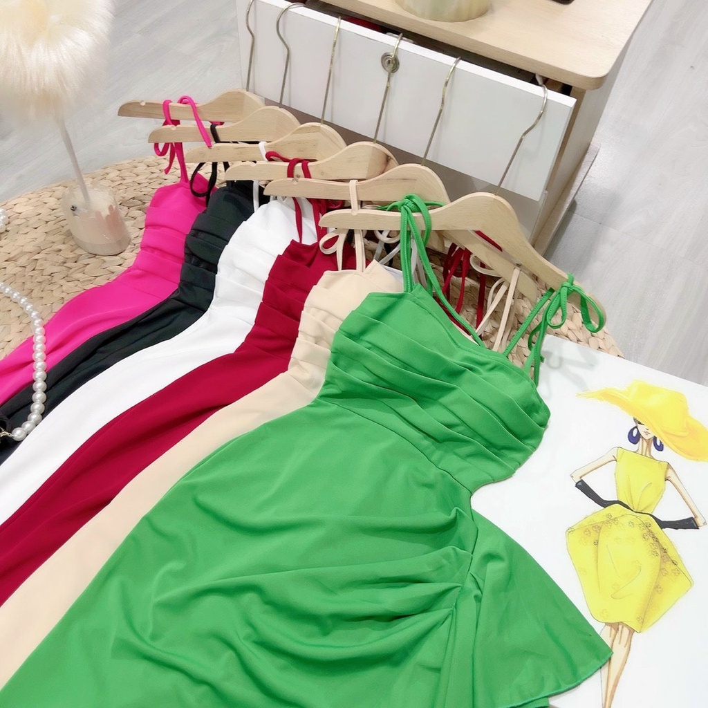 Váy đầm nữ body hai dây xếp ly gợi cảm quyến rũ