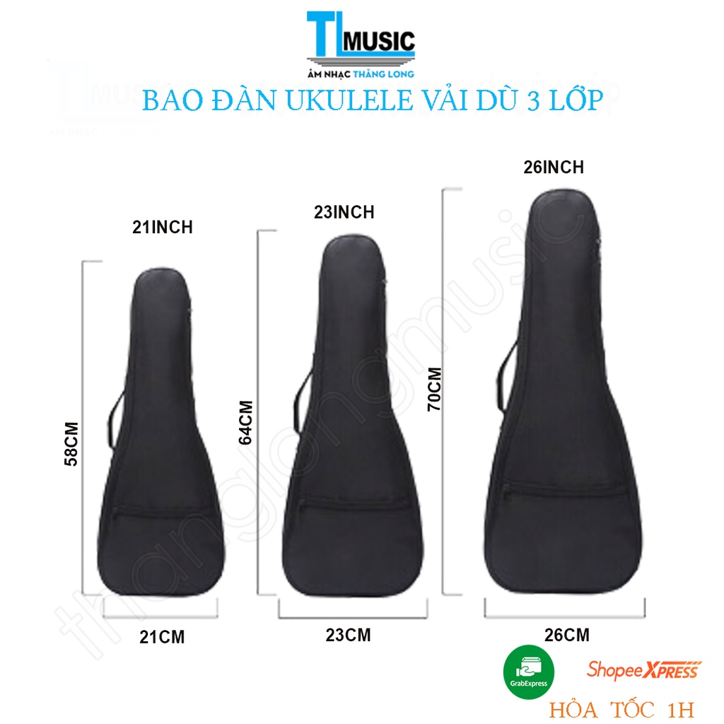 Túi(bao đàn)ukulele vải dù chống thấm 1 lớp đủ size 21’-23’-26’ giá rẻ