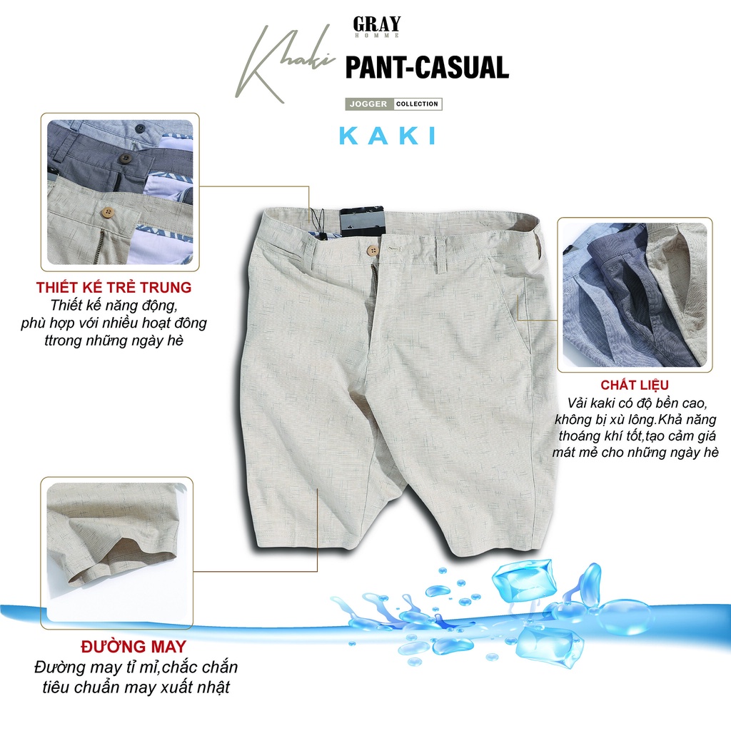 Quần đùi nam kaki kẻ xước GRAYHOMME short kaki mềm nhẹ, thoáng khí - BT110