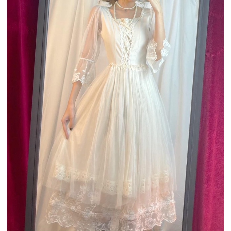 VÁY TRẮNG DÀI CÔNG CHÚA VINTAGE CỔ ĐIỂN PHÁP ULLZANG- VÁY DÀI DỰ TIỆC- VÁY LOLITA GIÁ RẺ- VÁY CHỤP KỈ YẾU PROM