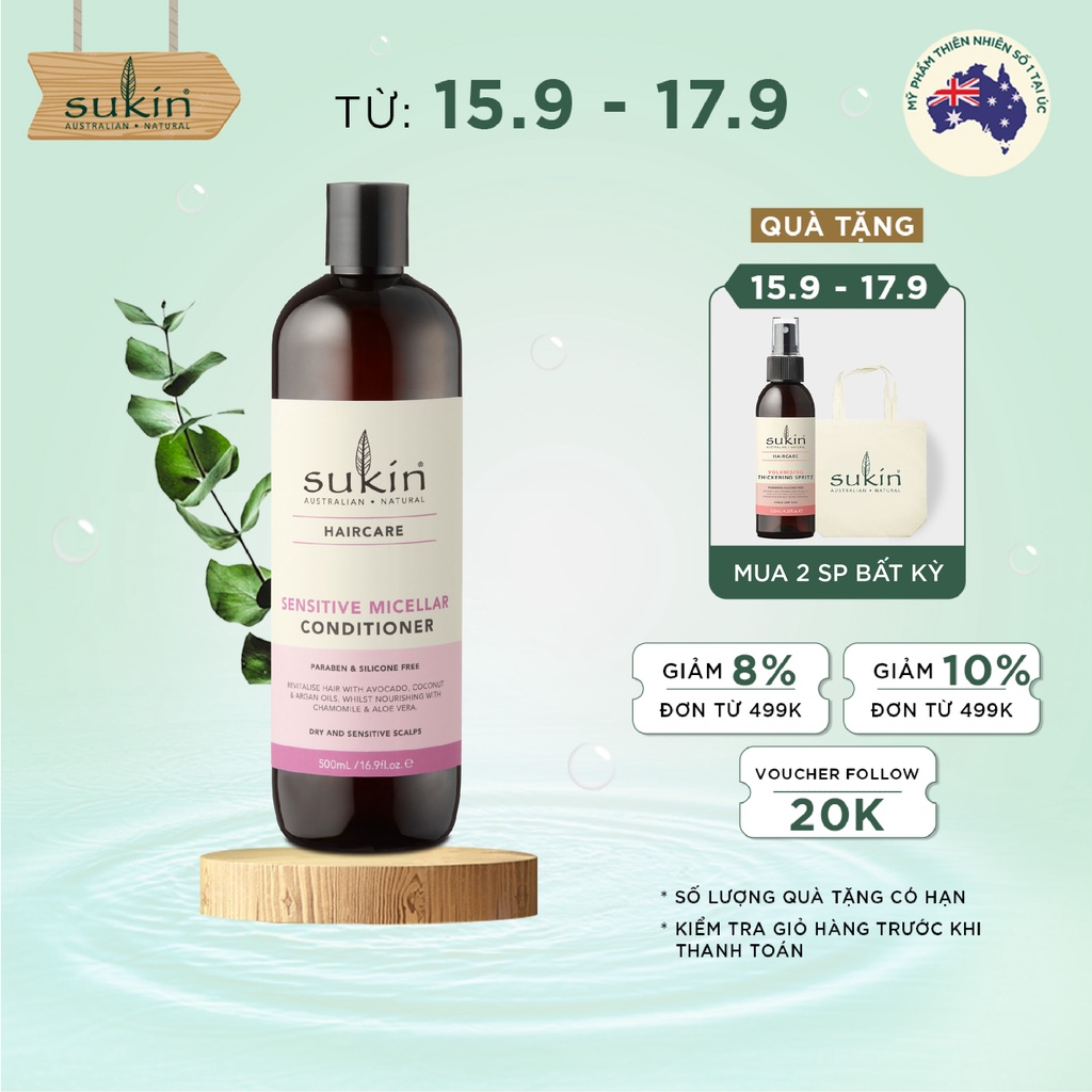 Dầu Xả Micellar Cho Da Đầu Nhạy Cảm Sukin Sensitive Micellar Conditioner 500ml