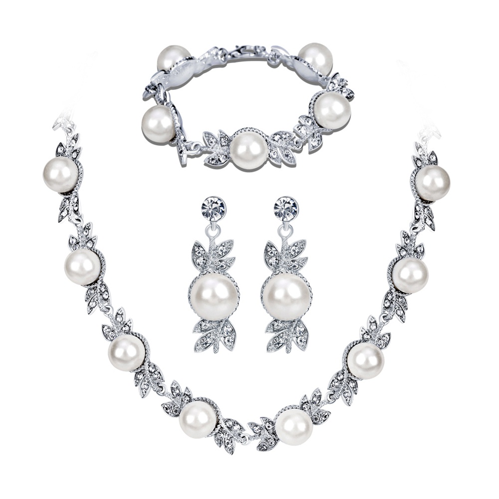 Bộ trang sức bằng ngọc trai giả đính đá giả tinh tế thời trang dành cho nữ