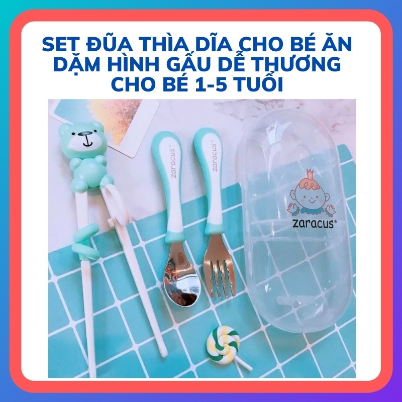 Bộ Đũa Thìa/Muỗng Nĩa Cho Bé Ăn Dặm Kiểu Nhật/BLW Cao Cấp Có Hộp Tiện Lợi