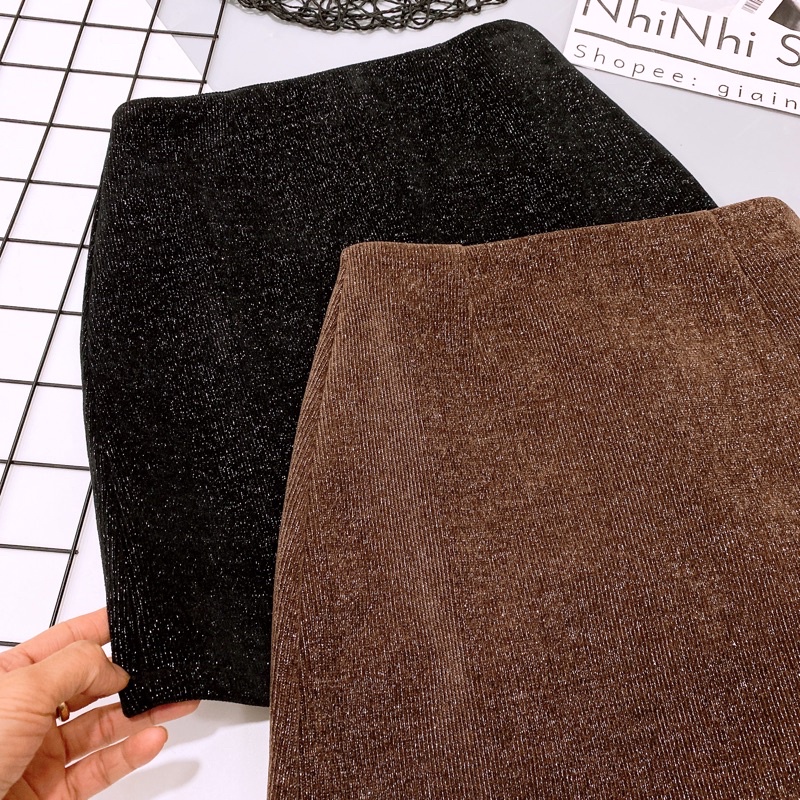 Xả hàng - Chân váy dáng A chất nhung tăm ánh nhũ dày dặn CV728 - NhiNhi Shop
