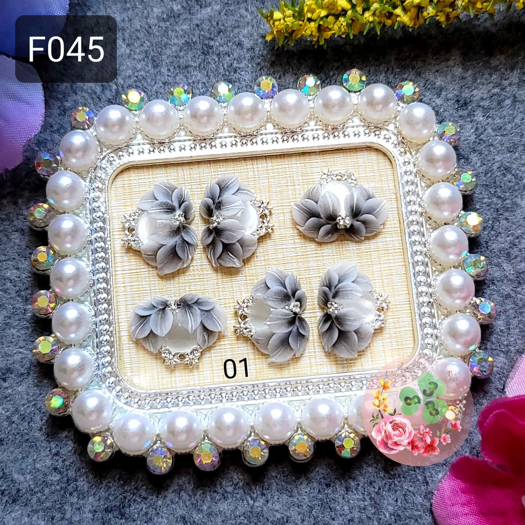 Mẫu: F045 . Hoa bột đính móng siêu xinh.