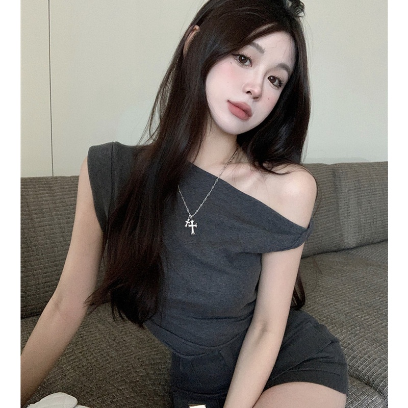 Áo Thun Không Tay Hở Vai Dáng Ôm Thời Trang Quyến Rũ Dành Cho Nữ