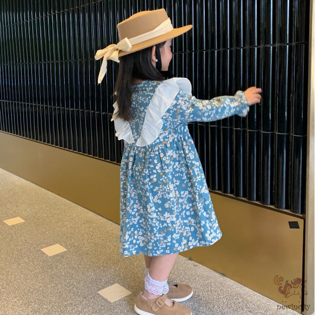 Đầm Cotton Dài Tay In Hoa Kiểu Hàn Quốc Xinh Xắn Cho Bé Gái