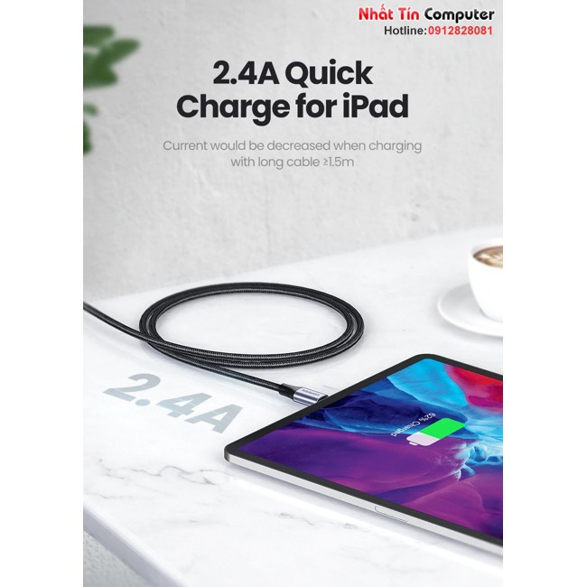 Cáp sạc điện thoại iPhone, iPad usb dài 1M/1M5 chuẩn MFI Apple, sạc nhanh Ugreen 60156/60157 cao cấp