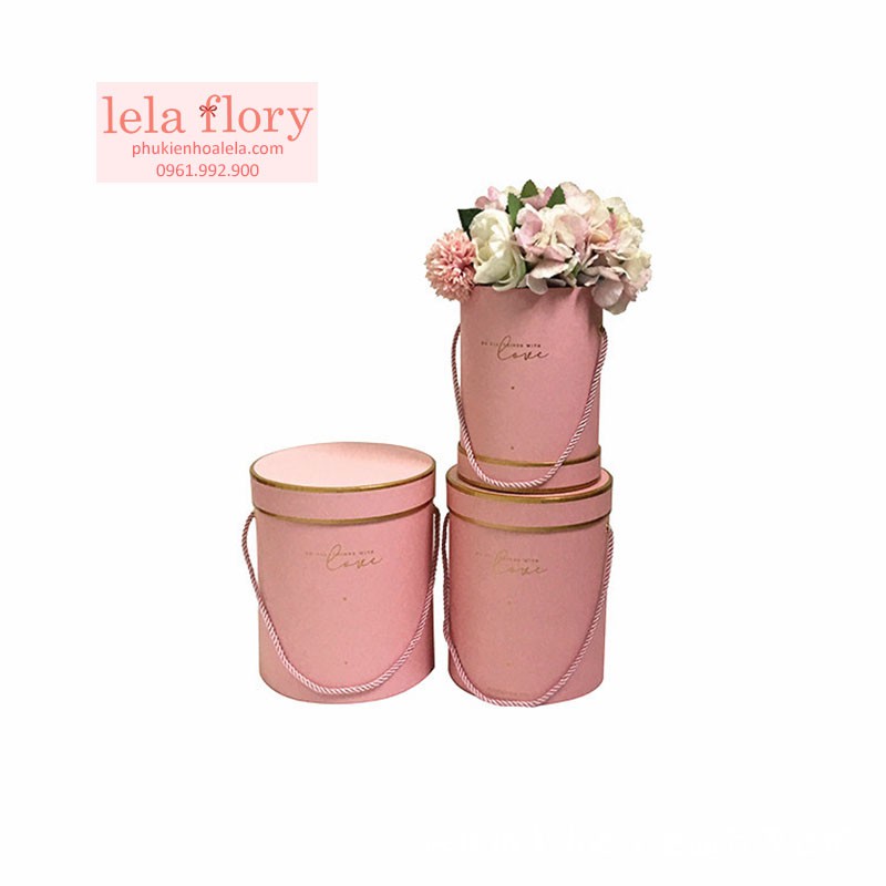 Bộ 3 chiếc hộp trụ tròn có nắp kèm quai LOVE cắm hoa - THH0046