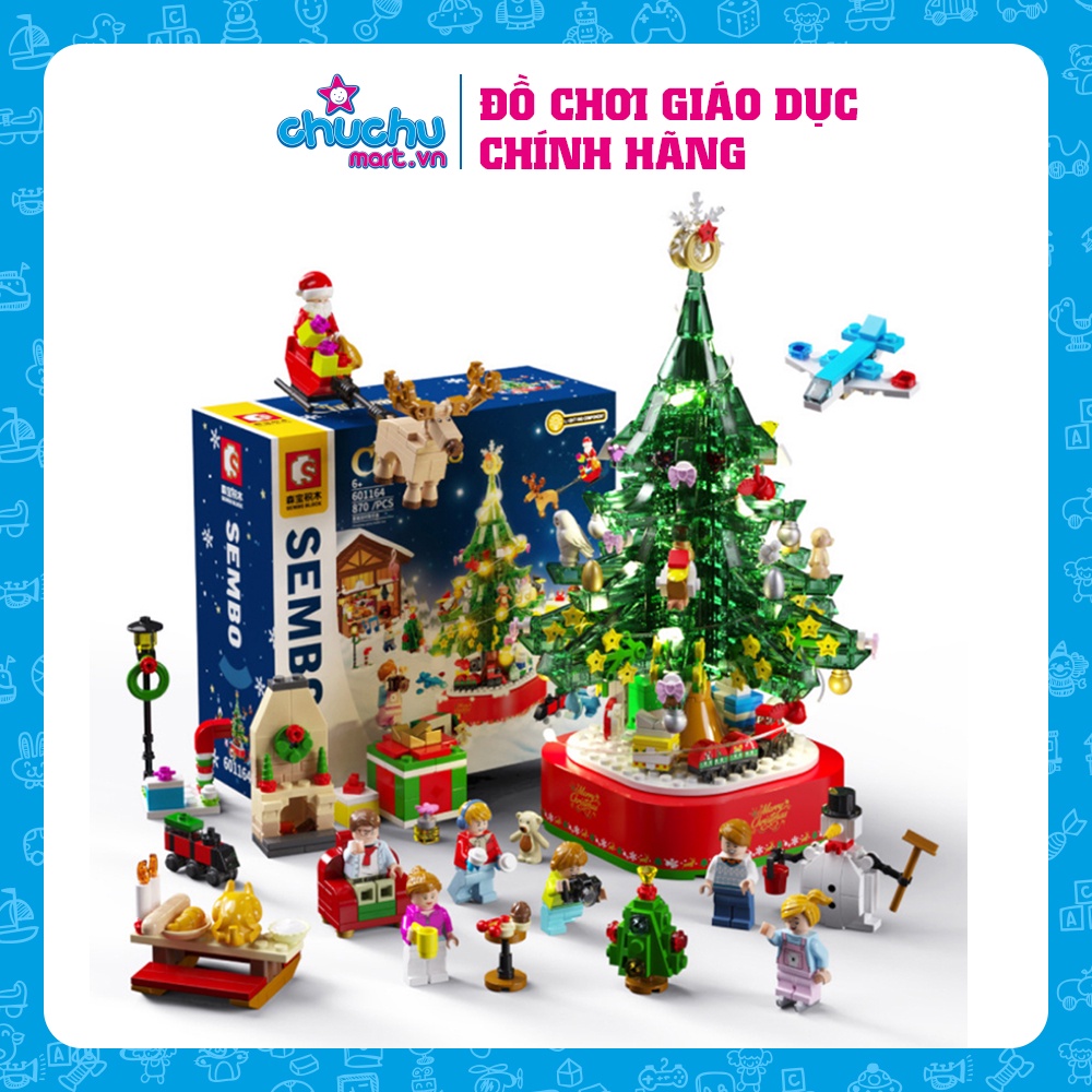 Đồ chơi xếp hình lego Hộp nhạc Cây thông Giáng sinh có đèn và nhạc 870 chi tiết - Sembo