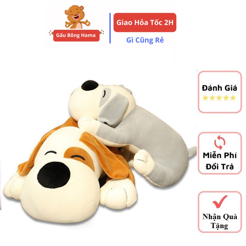 Gấu Bông Chú Chó Nằm Mắt Híp Mũi tròn - Kích Thước 67cm - Chất Liệu Cao Cấp