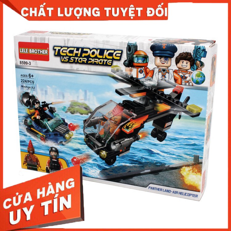 Bộ lắp ráp Đội cảnh sát công nghệ và trực thăng vận tải Lele Brother (8599-3) - Hàng nhập khẩu