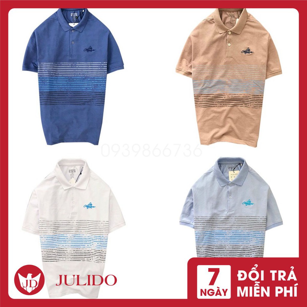 Áo thun polo nam trung niên có cổ, chất liệu CVC cá sấu, phối sọc ngang-ÁO POLO NAM TRUNG NIÊN