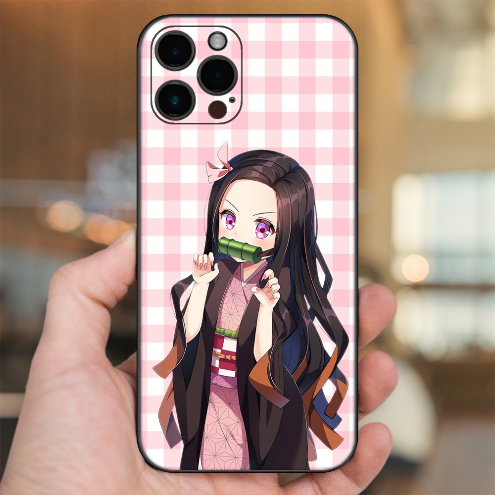 Ốp lưng iPhone 12 Pro Max dẻo đen cạnh vuông in hình Nezuko Kimetsu no Yaiba