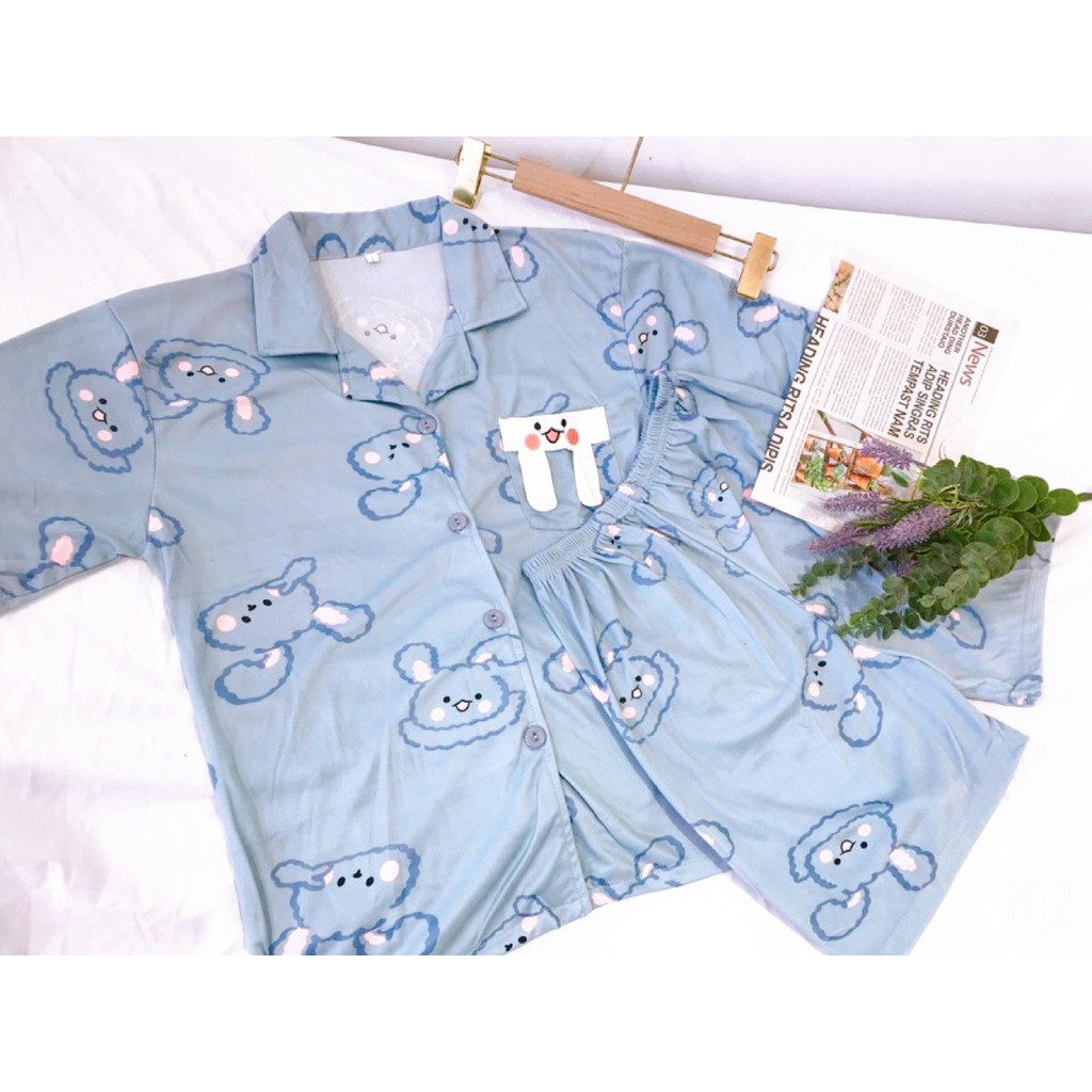 Bộ ngủ pijama họa tiết thỏ cute vải cotton