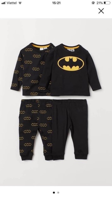 Bộ thun cotton dài tay bé trai batman đen