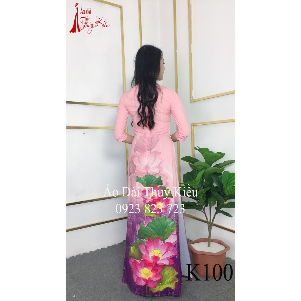 Áo dài cách tân nữ truyền thống thiết kế may sẵn tết nền hồng hoa sen K100 mềm mại co giãn áo dài giá rẻ