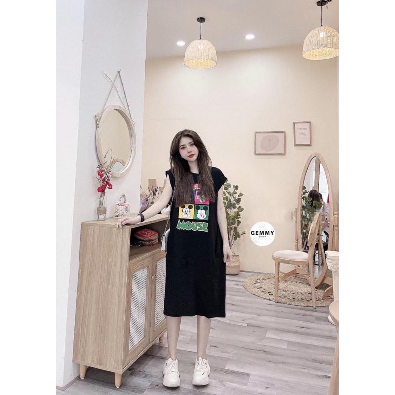 [ Mã FAMAYWA2 giảm 10K đơn 50K] Váy suông - Đầm suông tay hến in chữ miccky mouse from rộng | BigBuy360 - bigbuy360.vn