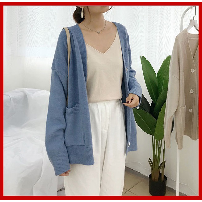 [Hàng chuẩn] Áo khoác cardigan len cúc phong cách Hàn Quốc