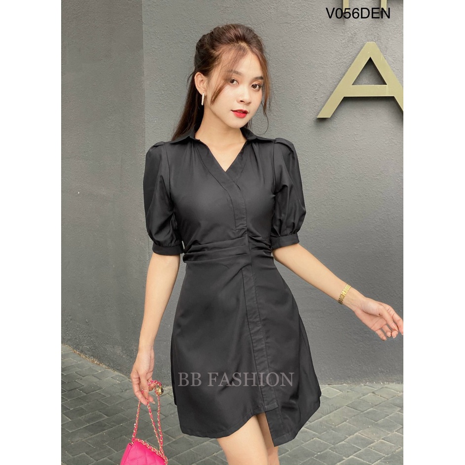 Váy nữ cổ V xếp ly chiết eo sang trọng, Đầm nữ cổ polo chất lụa 100D mềm mát không nhàu V056 | BigBuy360 - bigbuy360.vn