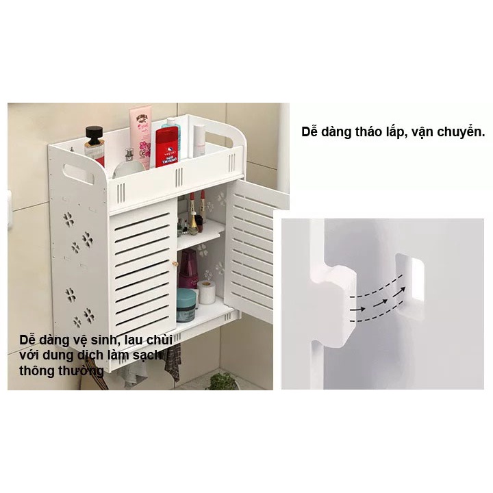 Tủ Để Đồ Phòng Tắm Đa Năng Treo Tường Gỗ Nhựa PVC, Chống Nước Tuyệt Đối, Không Cong Vênh - Vinachali