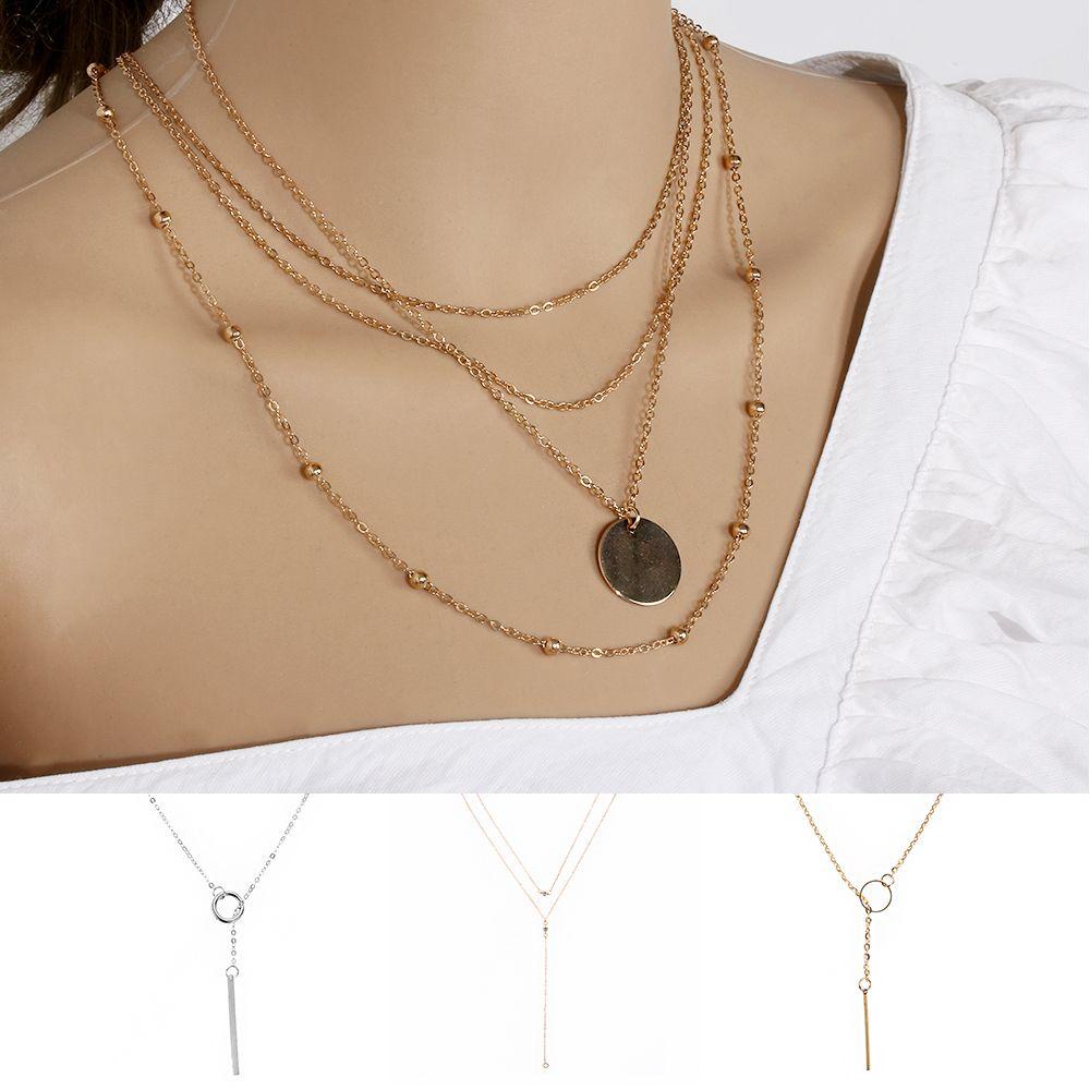 Mih Vòng Cổ Choker Nhiều Lớp Mặt Hình Học Hợp Kim Đồng Phong Cách Boho Làm Quà Tặng Cho Nữ