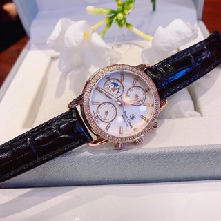 Đồng Hồ Royal Crown Nữ 6420 Dây Da Đen Rose Gold 36mm Chính Hãng