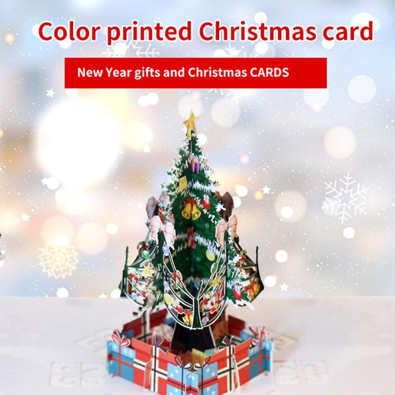 3D Christmas Decorations Colorful Tree Greeting Card Laser Cutting Envelope Postcard Hollow Carved Handmade Gift